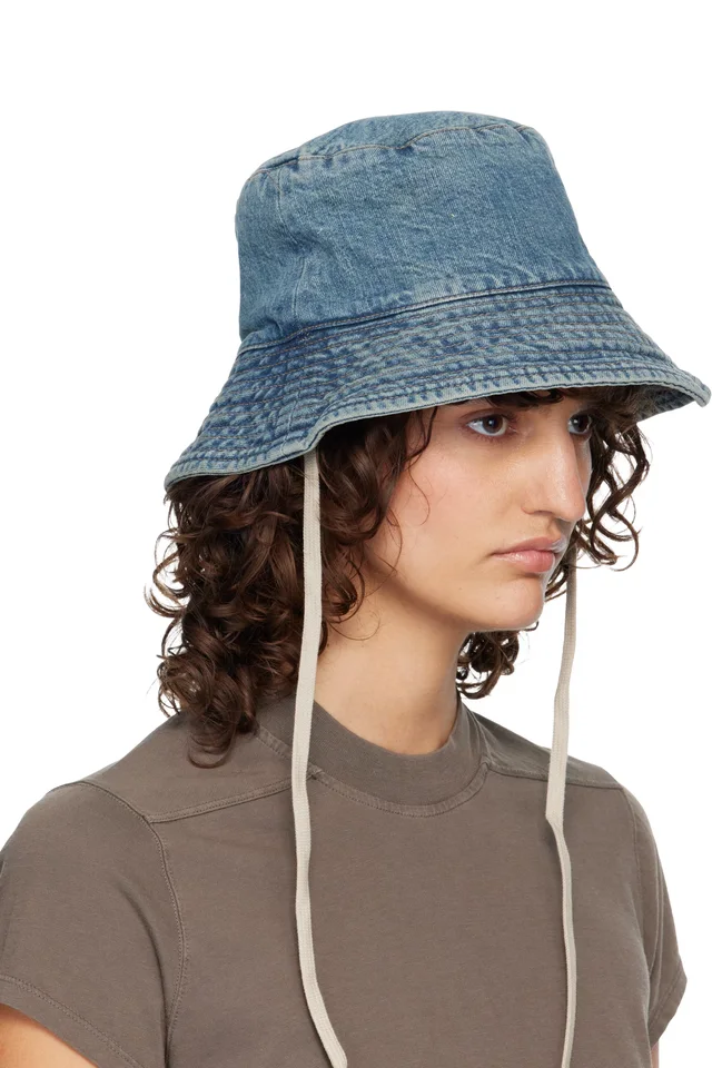 Rick Owens DRKSHDW Blue Temple Gilligan Denim Bucket Hat, photo 2 of 3 from SSENSE