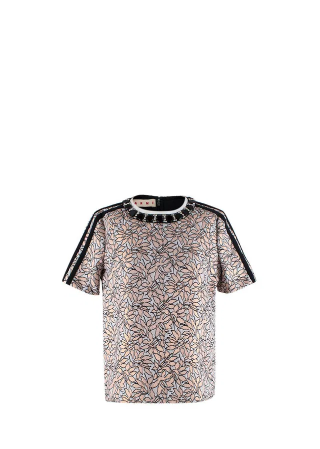 Marni Jacquard Crystal Embellished Collar Top in Silk from HEWI