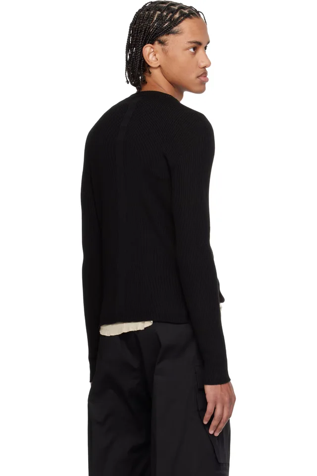 Rick Owens Black Temple Ribbed Geo Sweater, photo 3 of 4 from SSENSE