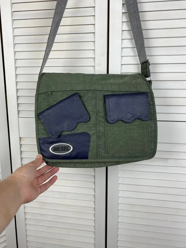 Vintage 90s Diesel Messenger Bag Laptop Crossbody Leather Og in green Leather from Grailed