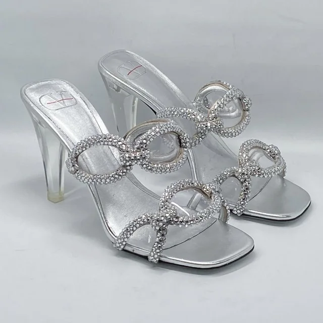 Valentino Garavani Chain 1967 Embellished Heel Sandals Size 37.5 in silver|gray Lambskin from Poshmark
