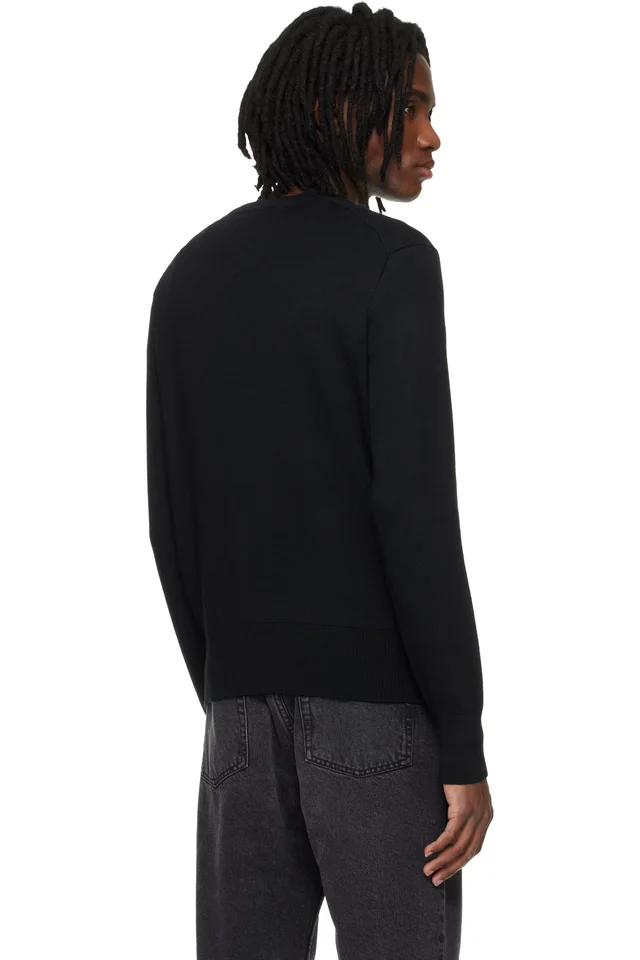 AMI Paris Black Wool Contrasted Ami de Coeur Crewneck Sweater, photo 3 of 4 from SSENSE