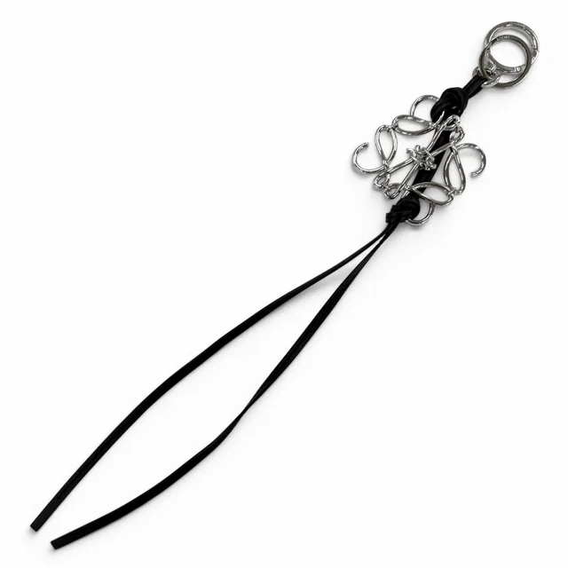 Loewe Anagram Key Holder Key Sling Bag Charm Black Silver in Black Leather from The Reluxe