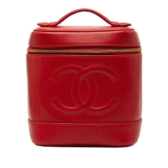 Red Chanel CC Caviar Vanity Bag in Red Caviar leather from Designer Revival