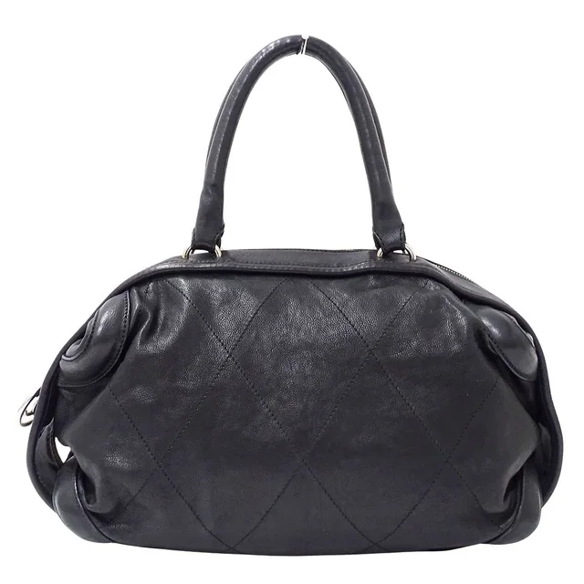 Chanel Wild Stitch Brands Leather Black Silver Mini Boston Bag in Black Leather from The Reluxe
