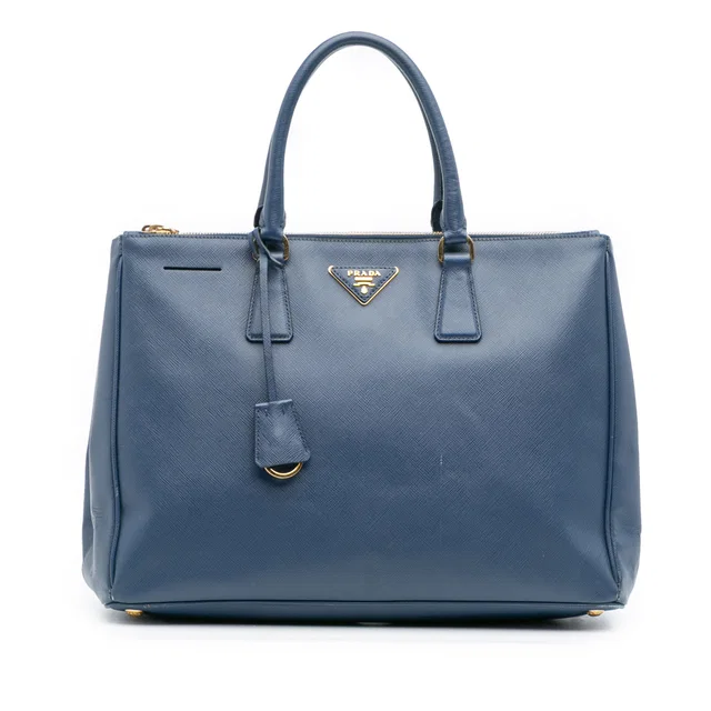 Blue Prada Large Saffiano Lux Galleria Double Zip Tote in Blue Saffiano leather from Designer Revival