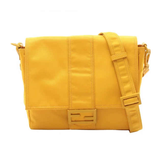 Fendi Shoulder Baguette Bucket Messenger Yellow Nylon Leather in Yellow Nylon from The Reluxe