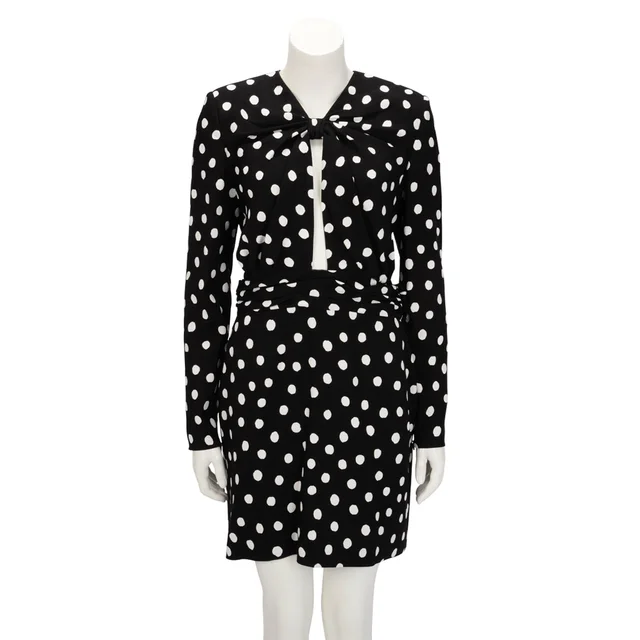 Saint Laurent Crepe Cutout Mini Dress IT 42 in Black Polka Dot from Blue Spinach
