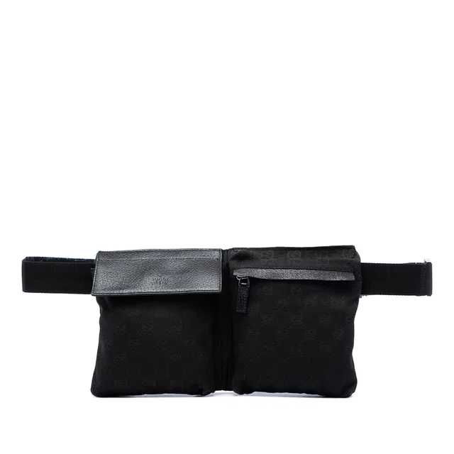 Black Gucci GG Canvas Double Pocket Belt Bag in Black Canvas from Designer Revival
