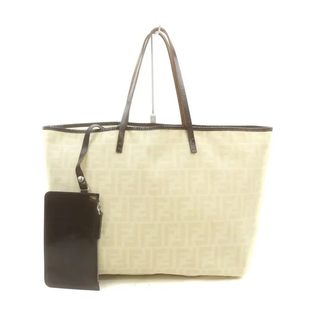 Fendi Ivory x Brown Monogram FF Zucca Roll Tote Bag with Pouch in Brown Canvas from Bagriculture