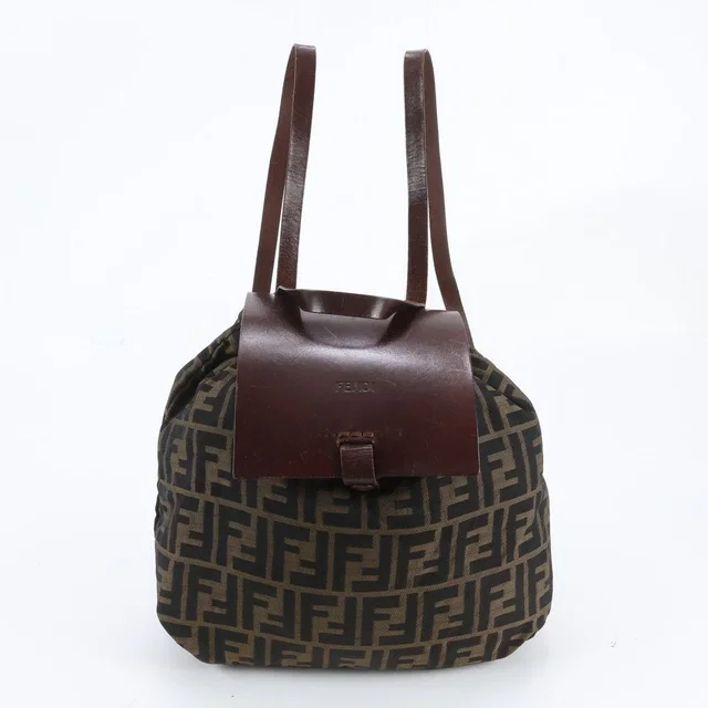 Fendi Zucca Leather Nylon Backpack Shoulder Bag in Nylon from The Reluxe