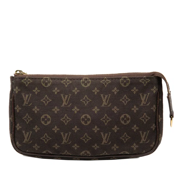 Brown Louis Vuitton Monogram Mini Lin Bucket PM Pouch in Brown Canvas from Designer Revival