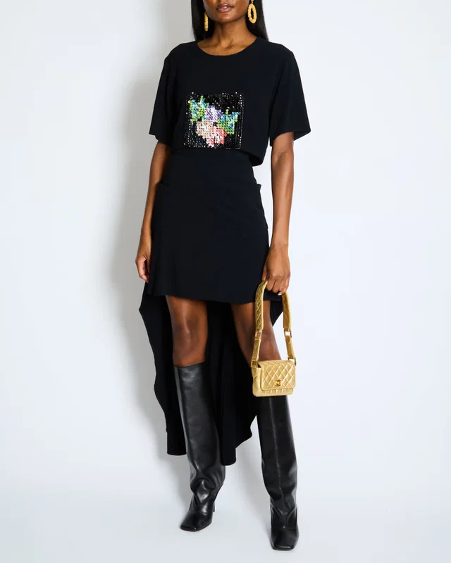 Chanel Métiers d'Art 2023 Black Cropped Top with Multi-Colour Sequin Patch Detail and Back Gold CC… in Black from Sellier