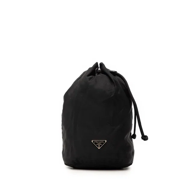 Black Prada Tessuto Drawstring Pouch in Black Nylon from Designer Revival