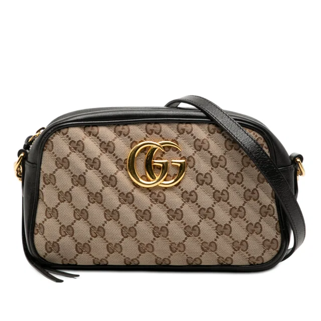Beige Gucci Small GG Marmont Matelasse GG Canvas and Leather Crossbody in Beige Canvas from Designer Revival