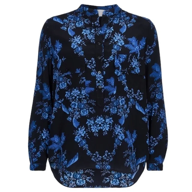 Stella McCartney Silk Floral Long Sleeve Button Down Blouse in blue|black Silk from Poshmark