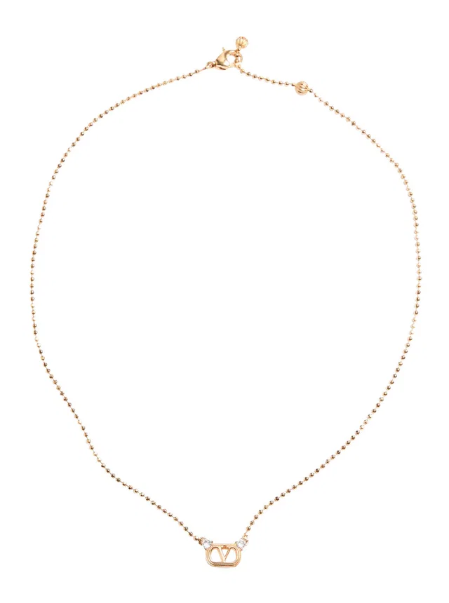 Valentino Garavani Vlogo Plaque Necklace — Gold Brass Necklaces in Gold from HEWI