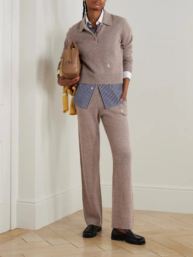SPORTY & RICH SRC embroidered cashmere and wool-blend pants in Brown, photo 2 of 2 from NET-A-PORTER (Canada)