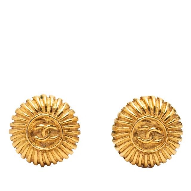 Gold Chanel Gold Plated CC Sunburst Clip On Earrings in Gold from Designer Revival