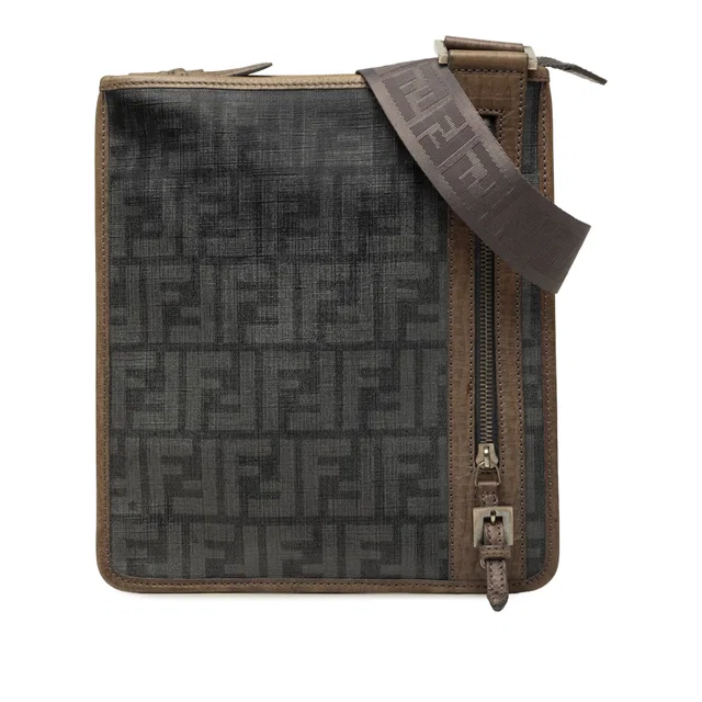 Black Fendi Zucca Spalmati Flat Messenger Bag in Black Coated canvas from Designer Revival