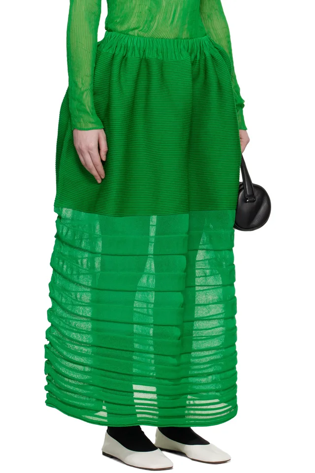 ISSEY MIYAKE Green December Moving Knit Midi Skirt, photo 2 of 4 from SSENSE