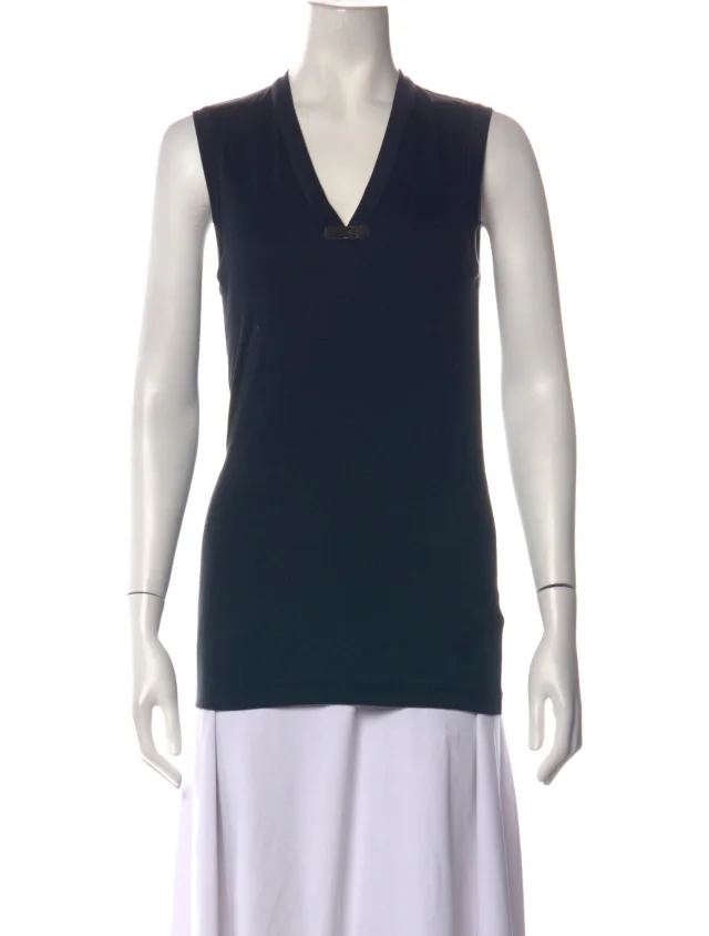 Brunello Cucinelli V-Neck Sleeveless Top in blue from The RealReal