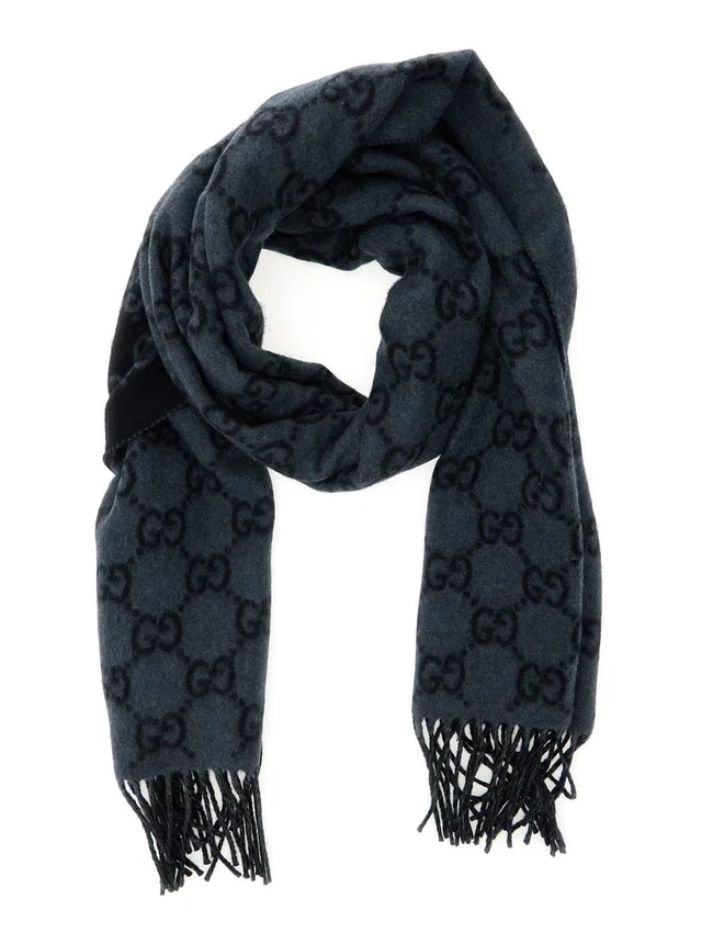 Gucci Gg Jacquard Cashmere Scarf — Gray Scarfs in Grey Cashmere from HEWI