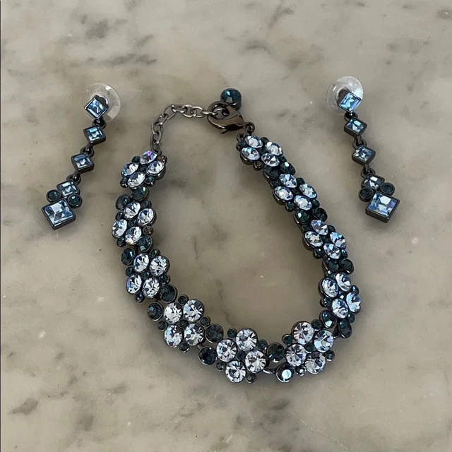 Givenchy Blue Sapphire & Topaz Rhinesone Tennis Bracelet & Dangle Earring Set in blue|gray|silver from Poshmark