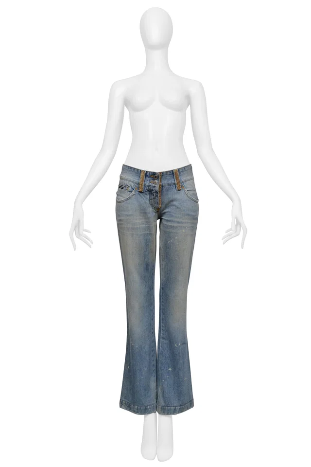 Dolce & Gabbana Blue Denim "Hollywood Cowboy" Jeans With Rhinestones in Blue Denim from Resurrection Vintage