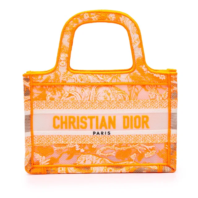 Orange Dior Mini Canvas Embroidered Dioriviera Toile De Jouy Book Tote Handbag in Orange Canvas from Designer Revival
