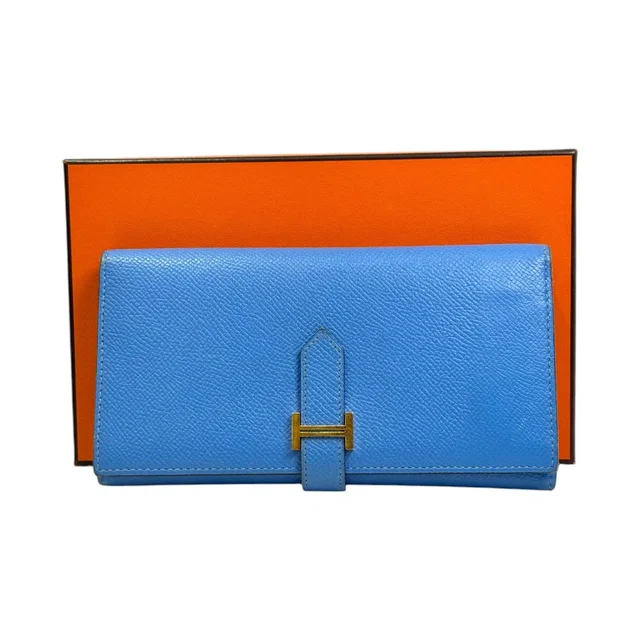 Hermès Bearn Long Fold Wallet Blue/Gold in Blue from Luxury Promise