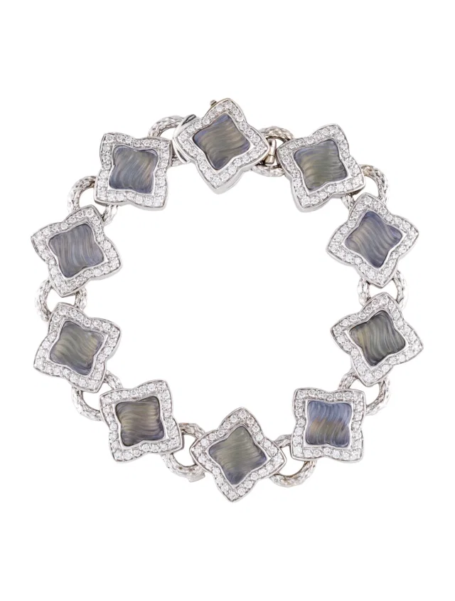 David Yurman 18K Chalcedony & Diamond Quatrefoil Link Bracelet, 7" in multicolor from The RealReal