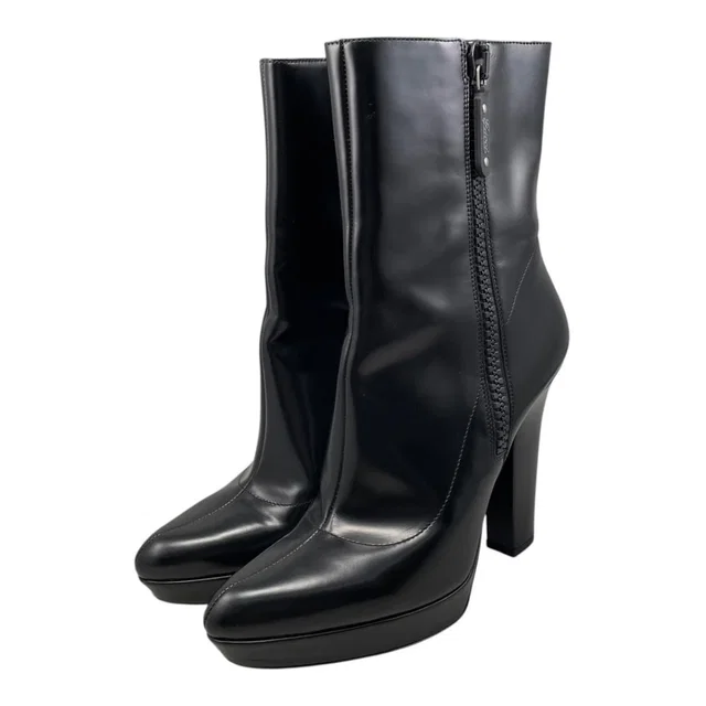 Gucci Ankle Boots Side Zip Heels Leather Logo Black 39 in Black Leather from The Reluxe