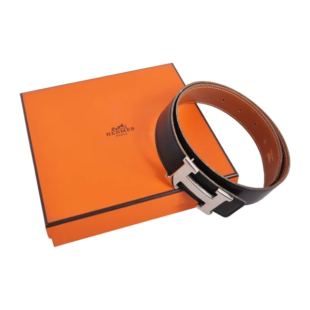 Hermès Vintage Belt Leather Reversible H Logo Constance 68 Black in Black Leather from The Reluxe
