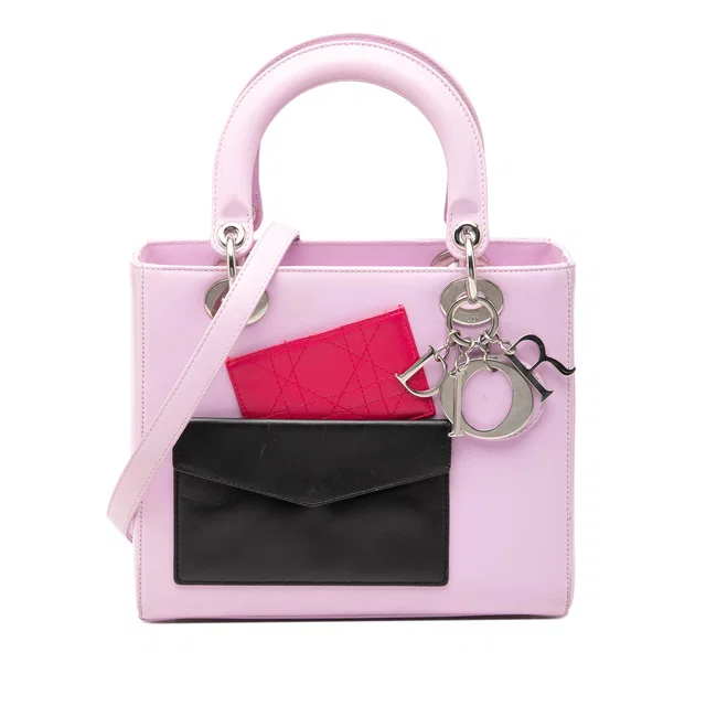 Pink Dior Medium Calfskin Pockets Lady Dior Satchel in Pink Calfskin from Designer Revival