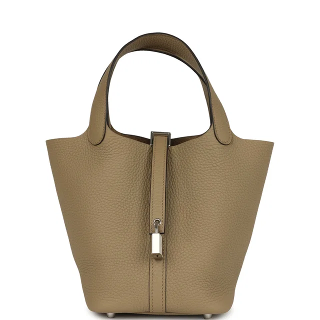 Hermès Picotin Lock 18 Beige Marfa Clemence Palladium Hardware in Beige Clemence leather from Madison Avenue Couture