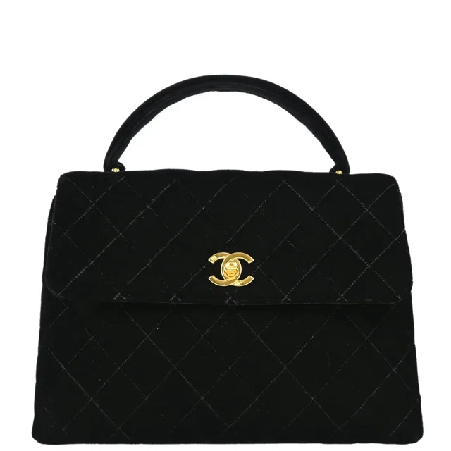 Chanel 1996-1997 Black Velvet Kelly Handbag in Black Velvet from AMORE Vintage Tokyo