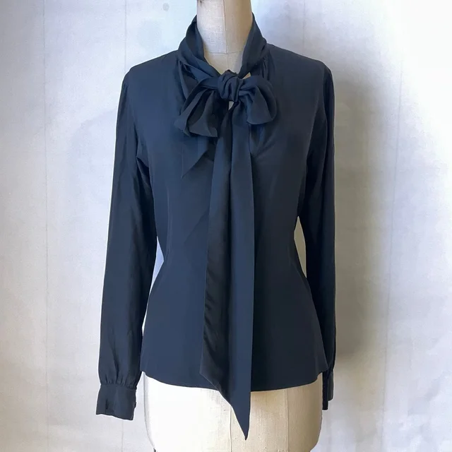 Saint Laurent Vintage Rive Gauche Black Silk Neck Bow Blouse Sz 38 in black Silk from Poshmark