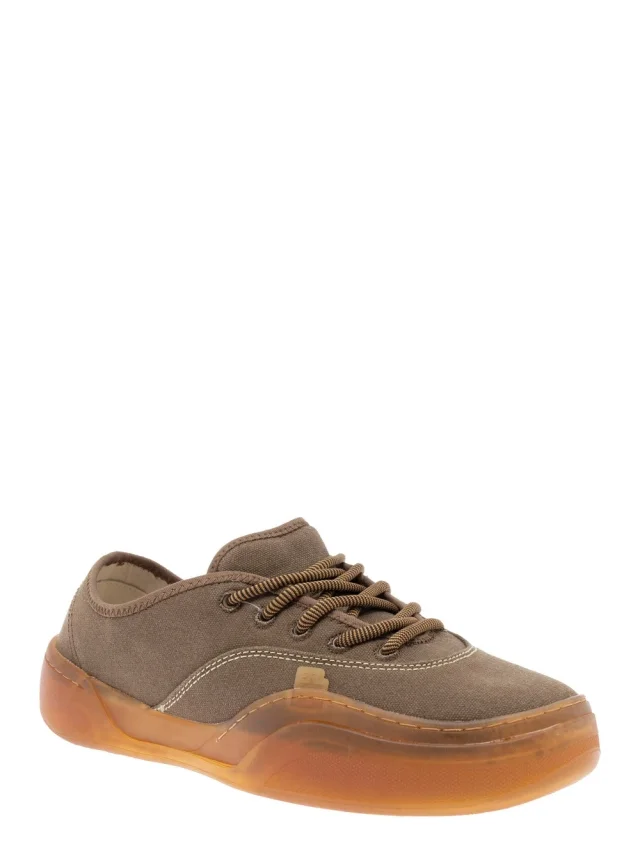 Erl 'Low Skate' Brown Low Top Sneaker with Contrast Sole in Cotton Men in Brown 100% Cotton, photo 3 of 8 from Gaudenzi Boutique