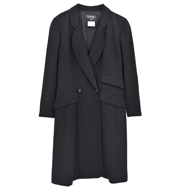 Chanel 1997 Coat Black #40 in Black Wool from AMORE Vintage Tokyo