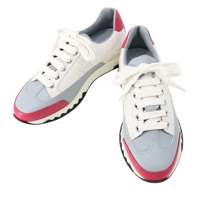 Hermès Trail Sneakers White/Blue/Pink Leather Size 37.5 in White Leather from GALLERY RARE