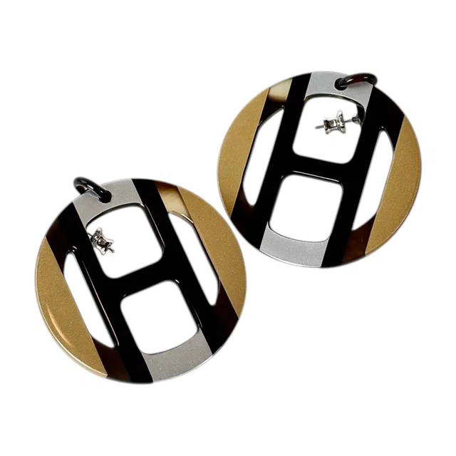 Hermès H Equipe Earrings Black Gold Color Horn in Black from Luxury Promise