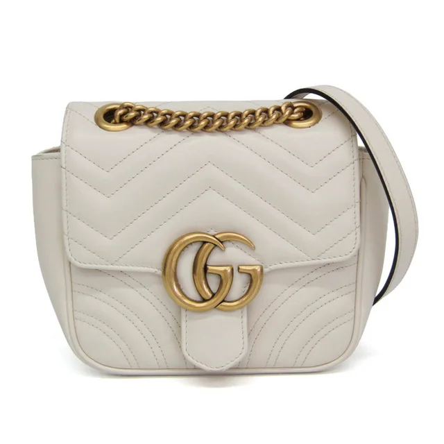 Gucci GG Marmont Chain Shoulder Bag 739682 Women's Leather Shoulder Bag White in White Leather from Elady