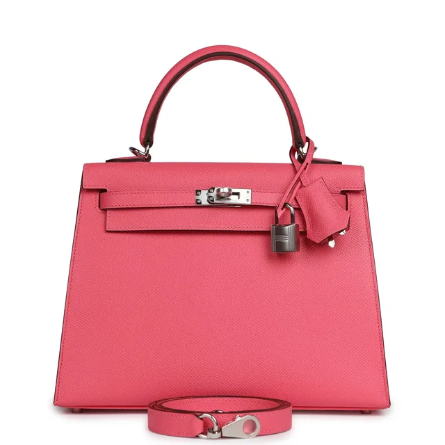 Hermès Kelly Sellier 25 Rose Azalee Epsom Palladium Hardware in Pink Epsom leather from Madison Avenue Couture