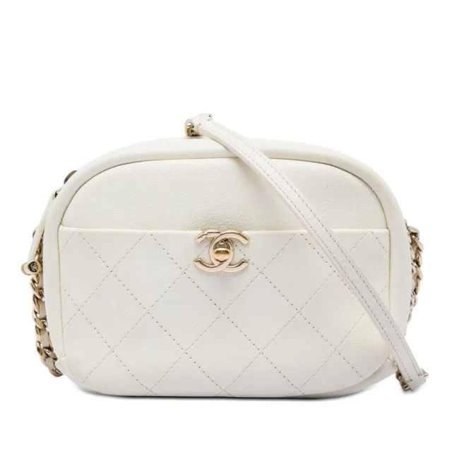 White Chanel Small Quilted Goatskin Casual Trip Camera Bag in White Goatskin from Designer Revival