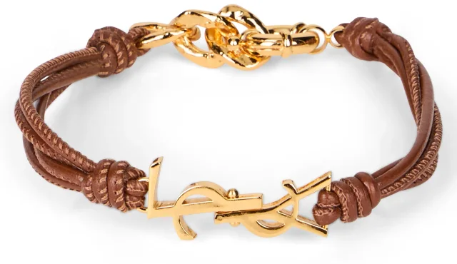 Saint Laurent Braided Leather Bracelet — Brown Bracelets in Brown Leather from HEWI, photo 2 of 3