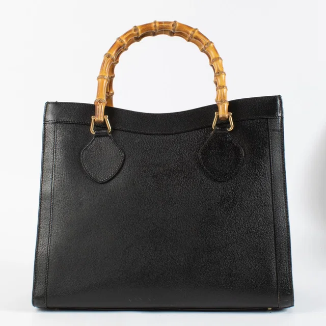 Gucci Black Large Diana Bamboo Top Handle Bag in Black Leather from Labellov