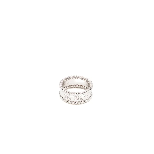 Van Cleef & Arpels Size 50 Perlée Signature Ring, White Gold in White from EMIER