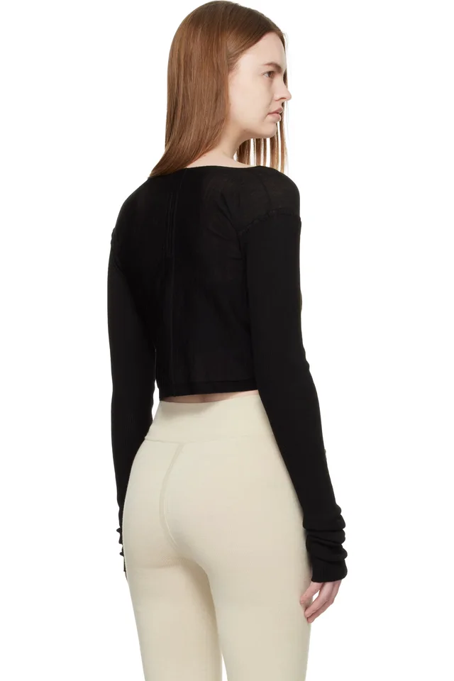 Rick Owens Black Temple Crop Wrap Top, photo 3 of 4 from SSENSE