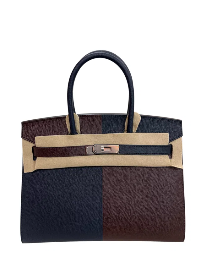 Hermès Birkin 30 Casaque Blue Indigo / Rouge Sellier / Rose Texas Epsom PHW #U in Red Epsom leather from Luxury Promise